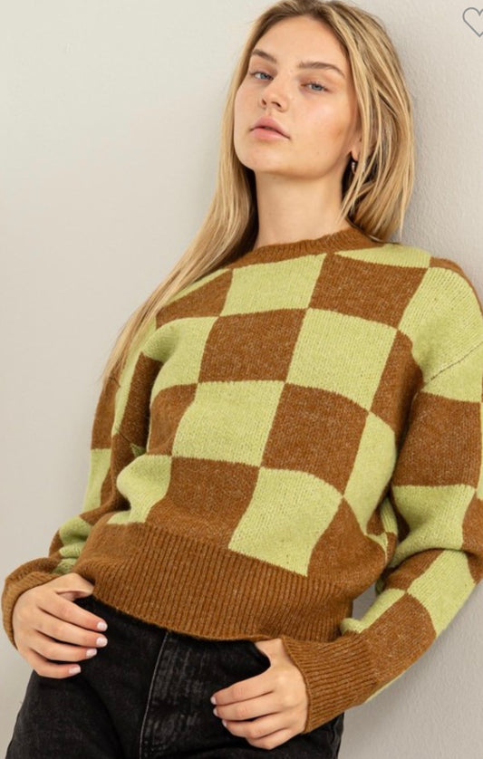 Checkered Long Sleeve Sweater