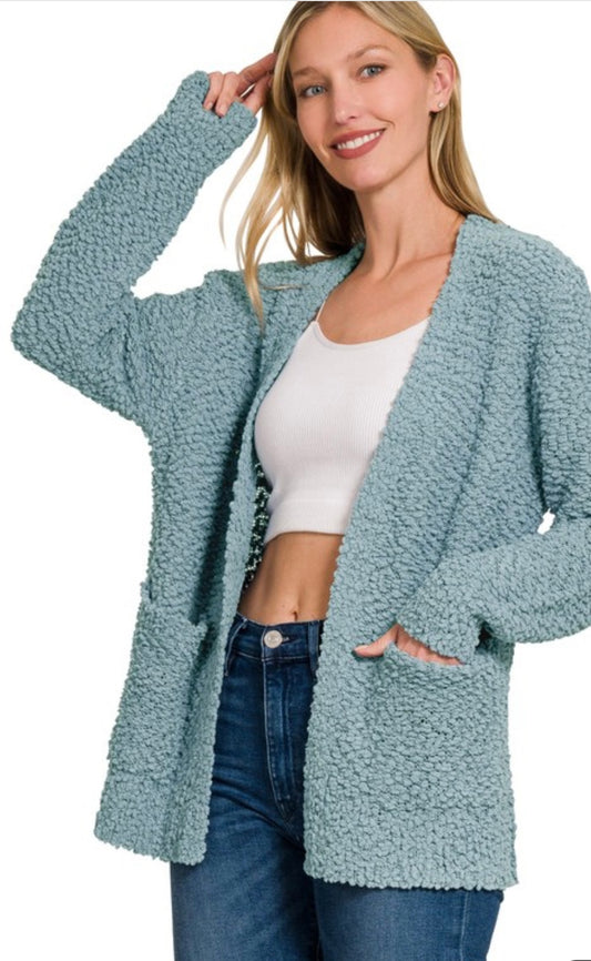 Dusty Blue Pop Corn Cardigan