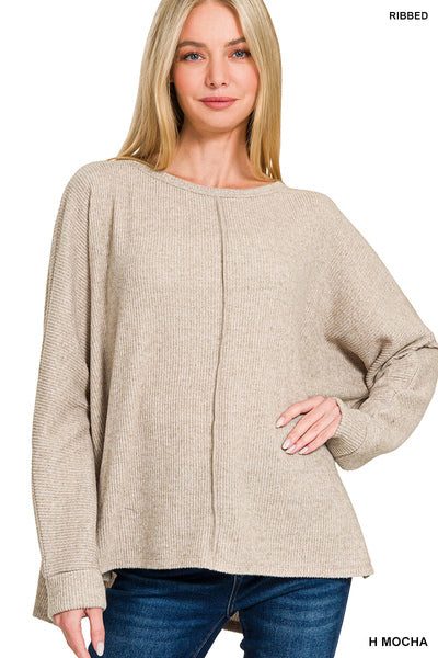 Ribbed Center Seam Dolman Sleeve Top